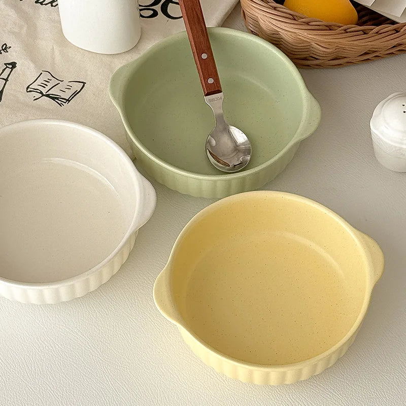 Dual-Handle Large-Capacity Ceramic Bowl, Microwave & Oven Safe, Multi-Purpose for Soup/Salad/Noodle/Fruit, Kitchen Tableware