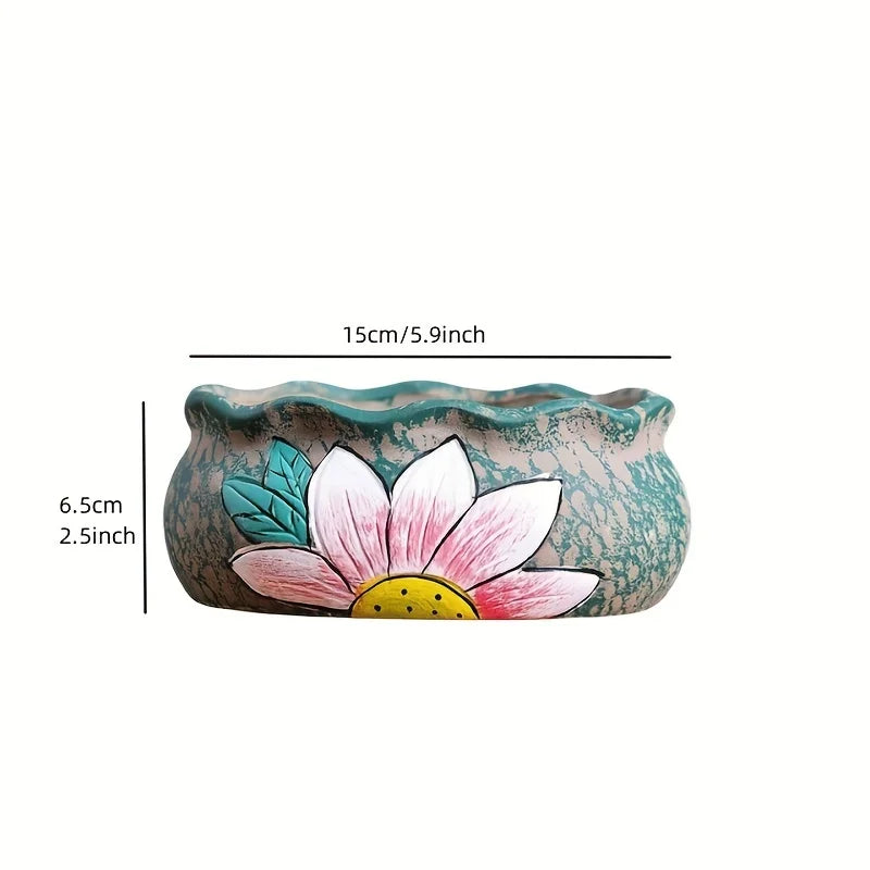 Vintage Hand-Painted Ceramic Succulent Planter Set Large Oval Flower Pot for Indoor Outdoor Gardening & Garden Lovers