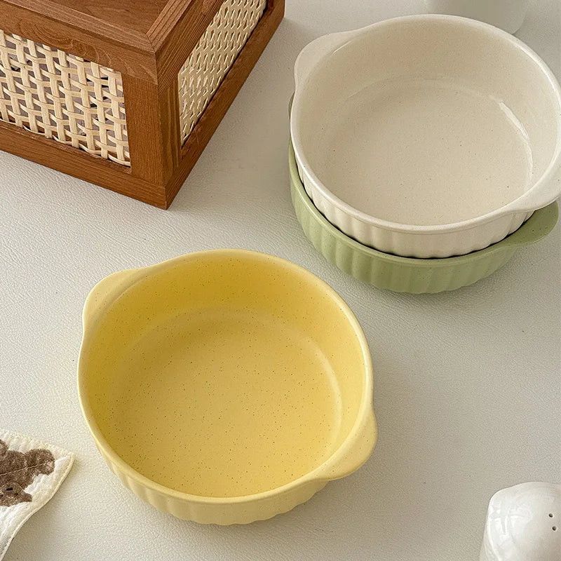 Dual-Handle Large-Capacity Ceramic Bowl, Microwave & Oven Safe, Multi-Purpose for Soup/Salad/Noodle/Fruit, Kitchen Tableware