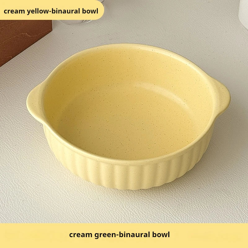 Dual-Handle Large-Capacity Ceramic Bowl, Microwave & Oven Safe, Multi-Purpose for Soup/Salad/Noodle/Fruit, Kitchen Tableware