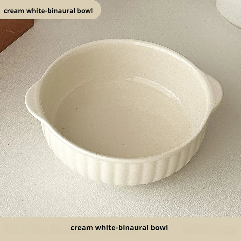 Dual-Handle Large-Capacity Ceramic Bowl, Microwave & Oven Safe, Multi-Purpose for Soup/Salad/Noodle/Fruit, Kitchen Tableware