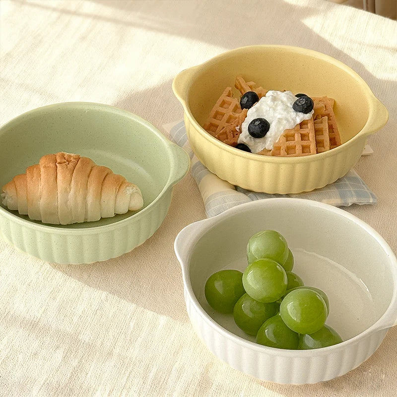Dual-Handle Large-Capacity Ceramic Bowl, Microwave & Oven Safe, Multi-Purpose for Soup/Salad/Noodle/Fruit, Kitchen Tableware