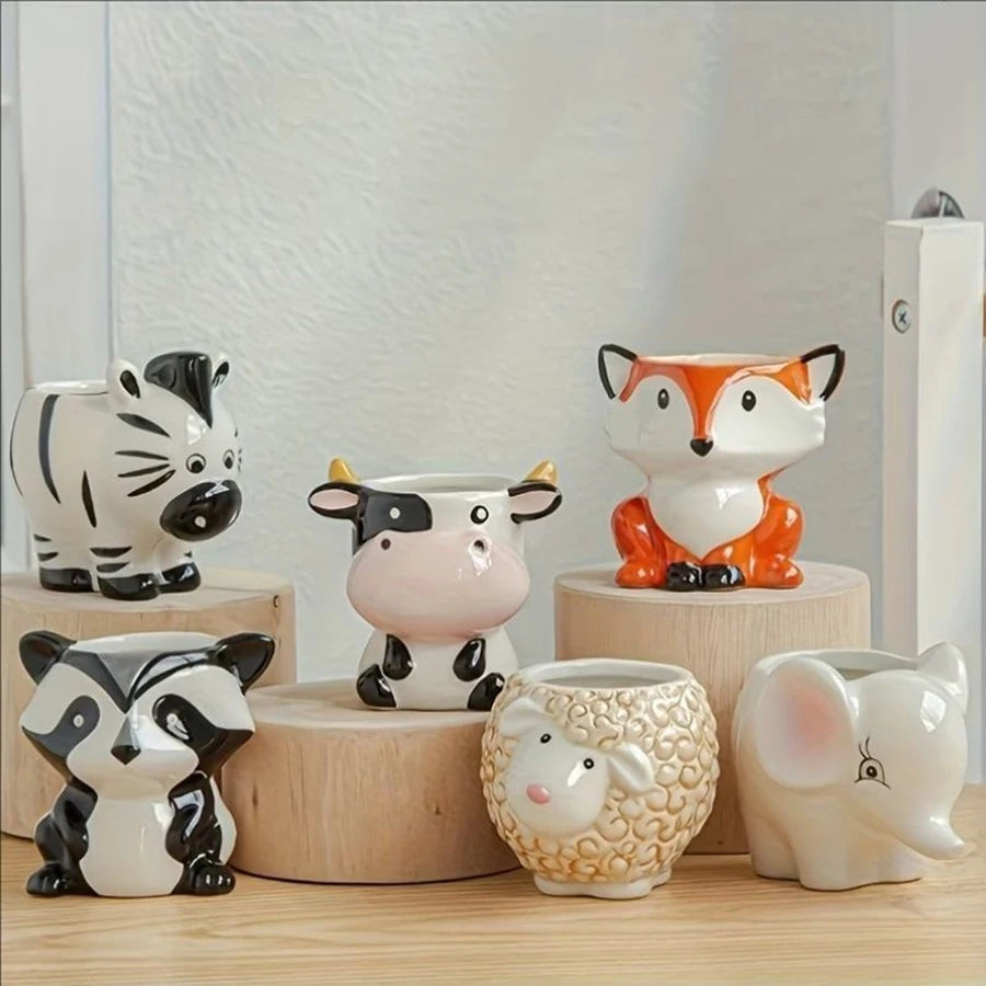 1pc A Cute Animal-Themed Ceramic Planter for Succulents, Perfect for Decorating Your Balcony Table.Gardening Gift Home Decor