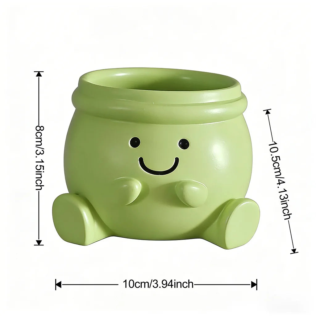 Cute Green Smiley Face Ceramic Planter Pot with Feet Succulent Flower Pot Plant Holder Home Office Desk Decor