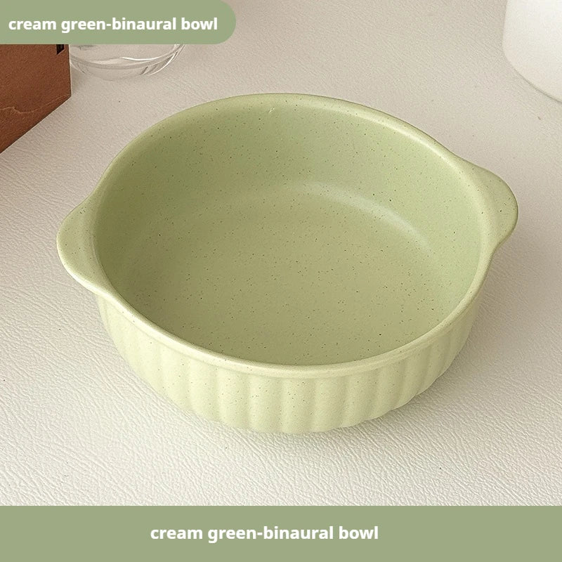 Dual-Handle Large-Capacity Ceramic Bowl, Microwave & Oven Safe, Multi-Purpose for Soup/Salad/Noodle/Fruit, Kitchen Tableware